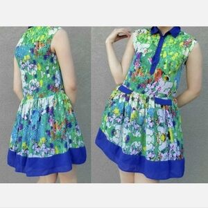 L'Amour Nanette Lepore Women's Sz XL Watercolor Floral Sheer Mid Mod Swing Dress